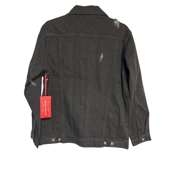 Red Label By Patrol Jeans Black Denim Jacket S Distressed Button Closure - Picture 7 of 8